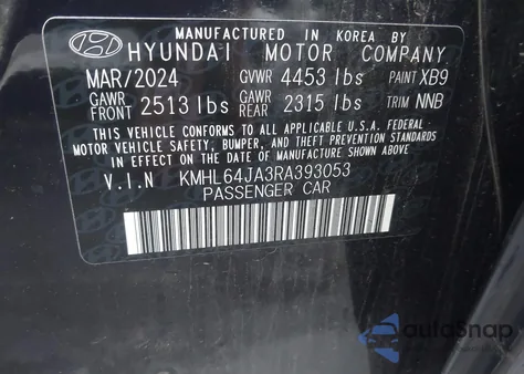 2024 Hyundai Sonata Sel из США, поврежденный, VIN KMHL64JA3RA393053